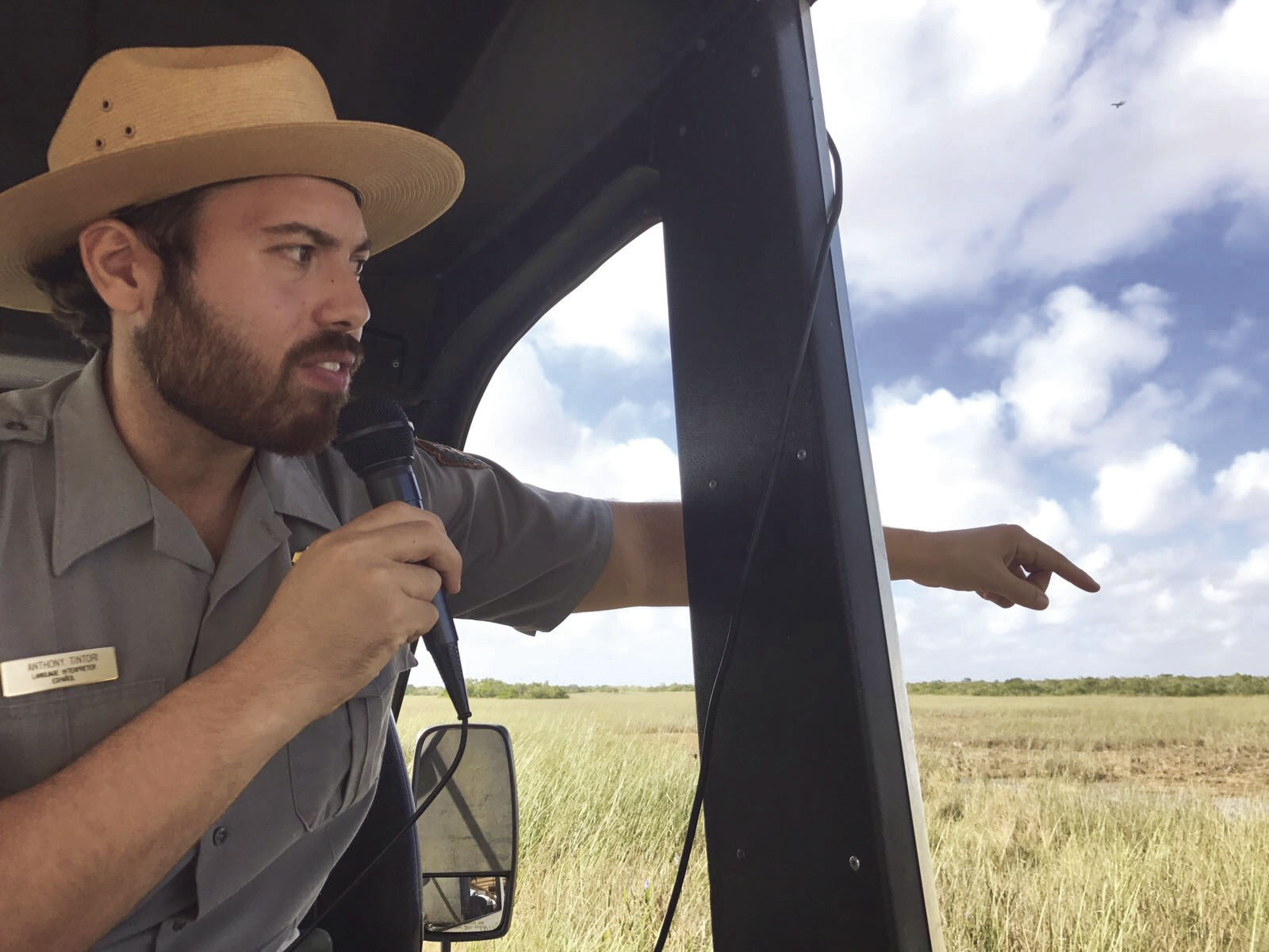 NPS Ranger Anthony Tintori giving a tram tour.